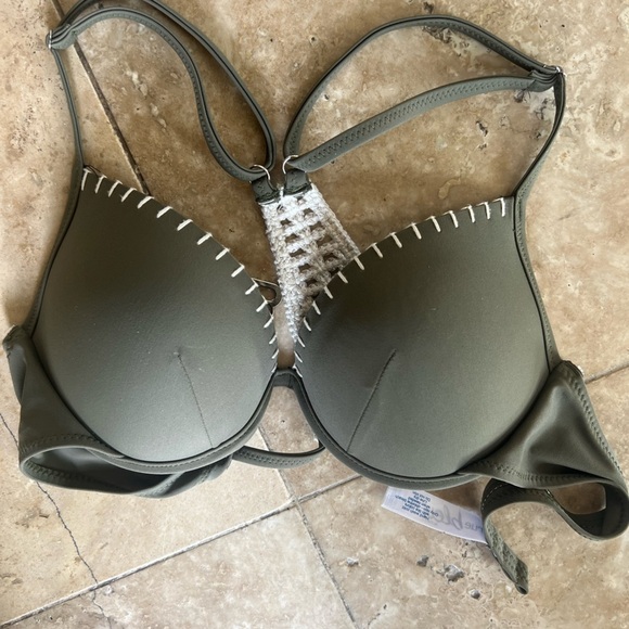 Rue Bleu padded bra NWOT crochet back olive, green and cream - Picture 8 of 15